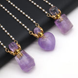 Natural Stone Amethyst Perfume Bottle Necklace Pearl Chain