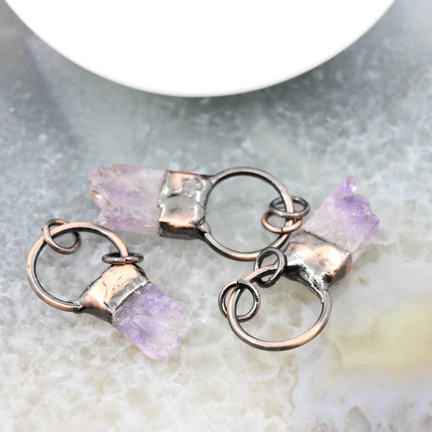 Natural Stone Amethysts Crystal Antique Brass Pendant