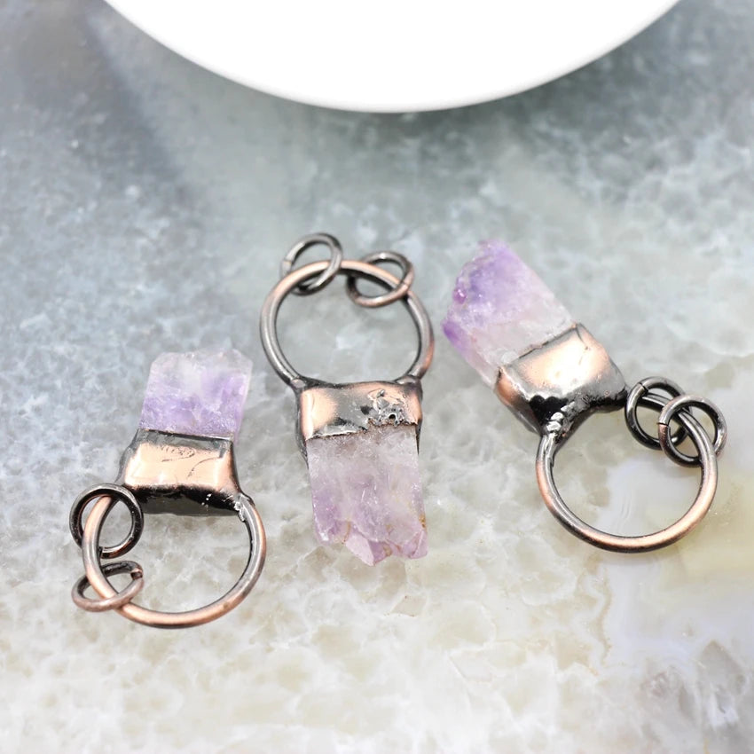 Natural Stone Amethysts Crystal Antique Brass Pendant