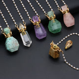 Amethysts Perfume Bottle Pendant Necklace Pearl Chain Jewelry