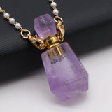 Amethysts Perfume Bottle Pendant Necklace Pearl Chain Jewelry