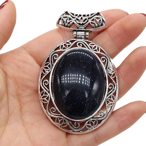 Natural Stone Antique Silver Lapis Lazuli Necklace Pendant Charms Crystal
