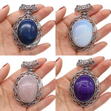 Natural Stone Antique Silver Lapis Lazuli Necklace Pendant Charms Crystal