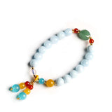 Natural Stone Aquamarine Chalcedony Bead Bracelets Women Charm Reiki Healing
