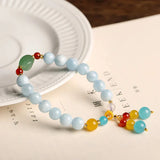 Natural Stone Aquamarine Chalcedony Bead Bracelets Women Charm Reiki Healing