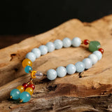 Natural Stone Aquamarine Chalcedony Bead Bracelets Women Charm Reiki Healing