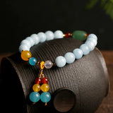 Natural Stone Aquamarine Chalcedony Bead Bracelets Women Charm Reiki Healing