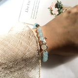 Aquamarine Crystal Bead 925 Silver Bracelet Women Charm Reiki Healing Bangle