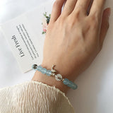 Aquamarine Crystal Bead 925 Silver Bracelet Women Charm Reiki Healing Bangle