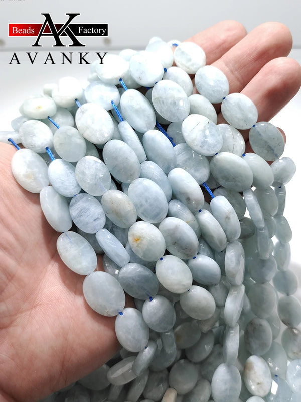 Aquamarine Crystal Beads Faceted Oval Shape Loose 12x16mm