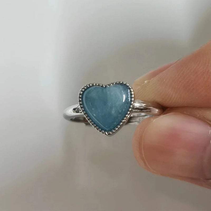 Aquamarine Heart Ring Women's Jewelry Gift Healing Engagement