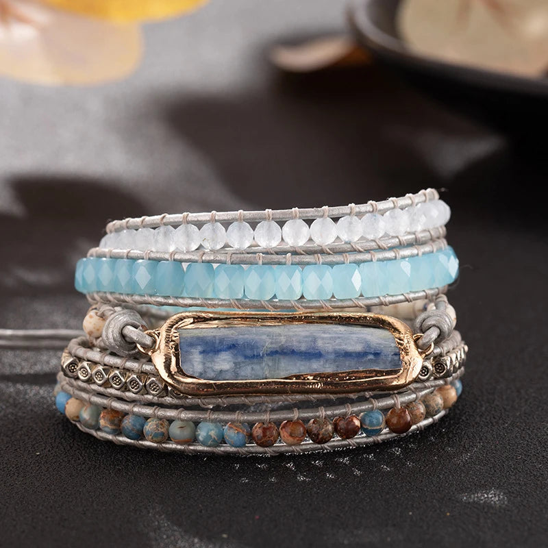 Natural Stone Aquamarine Turquoise Bead Bracelet for Women