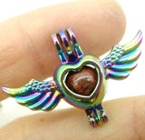 Natural Stone Aventurine Quartz Crystal Lapis Lucky Bead Titanium Heart Pendant