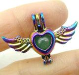 Natural Stone Aventurine Quartz Crystal Lapis Lucky Bead Titanium Heart Pendant