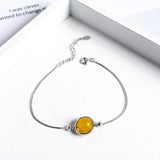 Natural Stone Ball Charm 925 Sterling Silver Bracelet