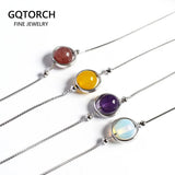Natural Stone Ball Charm 925 Sterling Silver Bracelet