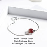 Natural Stone Ball Charm 925 Sterling Silver Bracelet