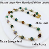Stone Baroque Pearl Necklace Agate Bead Chain Jewelry