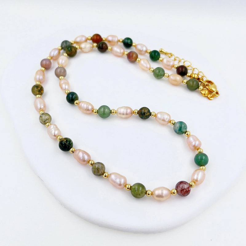 Stone Baroque Pearl Necklace Agate Bead Chain Jewelry