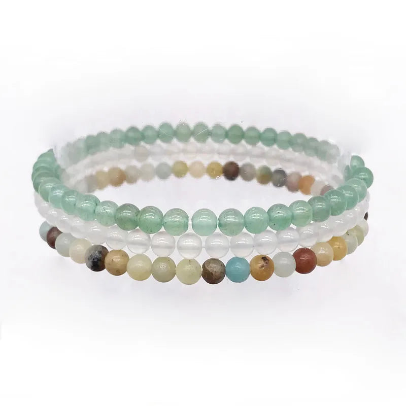 Natural Stone Bead Bangle Bracelet Set, Amazonite Aventurine Agates