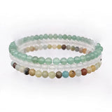 Natural Stone Bead Bangle Bracelet Set, Amazonite Aventurine Agates