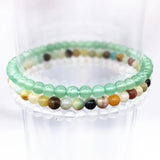 Natural Stone Bead Bangle Bracelet Set, Amazonite Aventurine Agates