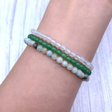 Natural Stone Bead Bangle Bracelet Set, Amazonite Aventurine Agates