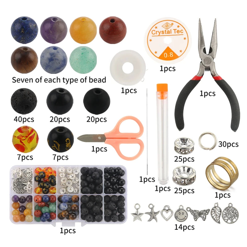 Natural Stone Bead Box Kits Agates Jades Spacer Beads DIY Accessories Tools
