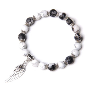 Natural Stone Bead Bracelet with Silver Wing Charm