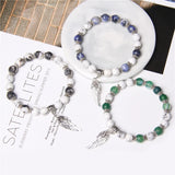 Natural Stone Bead Bracelet with Silver Wing Charm