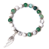 Natural Stone Bead Bracelet with Silver Wing Charm