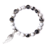 Natural Stone Bead Bracelet with Silver Wing Charm
