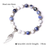 Natural Stone Bead Bracelet with Silver Wing Charm
