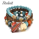 Women's Natural Stone Bracelet with Elephant Pendant - Tassel Charms Wristband