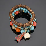 Women's Natural Stone Bracelet with Elephant Pendant - Tassel Charms Wristband