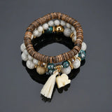 Women's Natural Stone Bracelet with Elephant Pendant - Tassel Charms Wristband