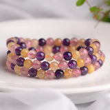 Multicolored Seven Strawberry Crystal Rutilated Quartz Amethyst Quartz Bracelet