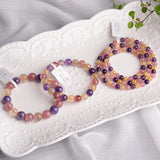 Multicolored Seven Strawberry Crystal Rutilated Quartz Amethyst Quartz Bracelet