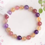 Multicolored Seven Strawberry Crystal Rutilated Quartz Amethyst Quartz Bracelet