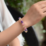 Multicolored Seven Strawberry Crystal Rutilated Quartz Amethyst Quartz Bracelet