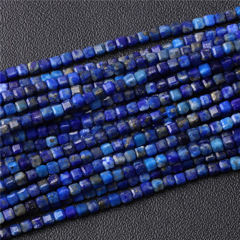 Natural Stone Bead Square Faceted Lapis Lazuli Loose Beads