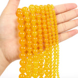 Yellow Chalcedony Charm Round Stone Beads for DIY Bracelet Strand