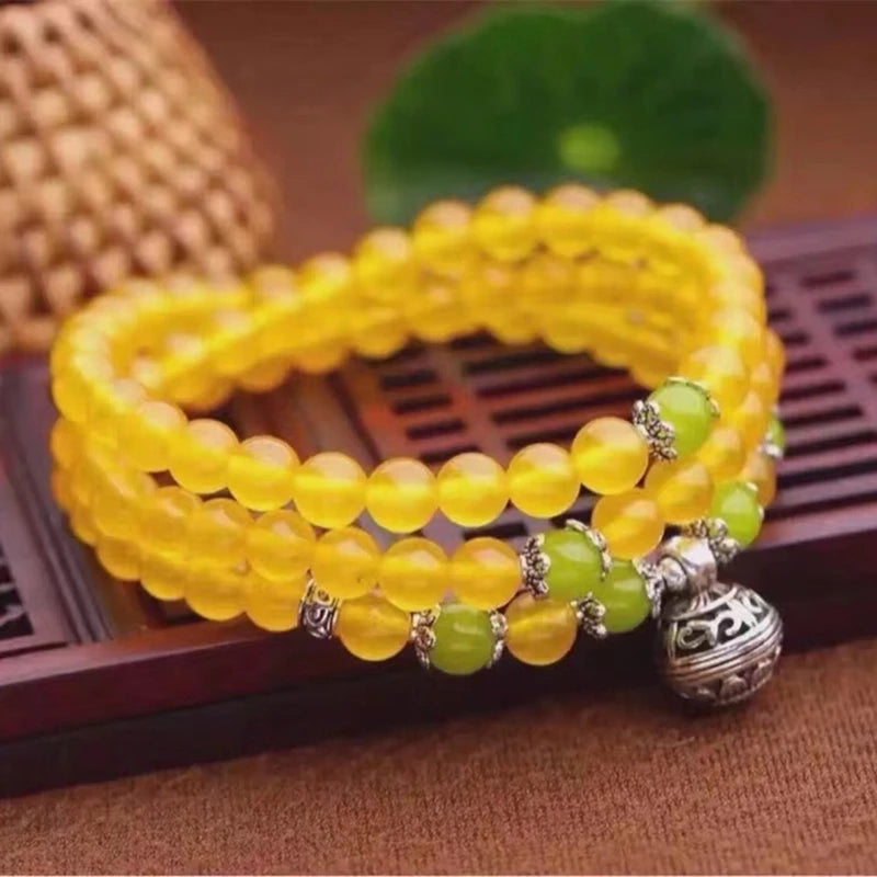 Yellow Chalcedony Jades Round Bracelet 6MM Ladies Jewelry