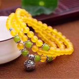 Yellow Chalcedony Jades Round Bracelet 6MM Ladies Jewelry