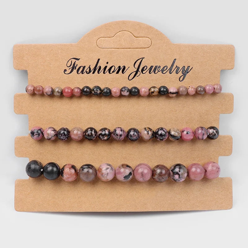 Natural Stone Beaded Bracelet Set Agates Howlites Bangle Jewelry