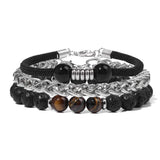 Stone Beaded Bracelet Set Stainless Steel Chain Tiger Eye Glass Bracelets Bangle