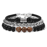 Stone Beaded Bracelet Set Stainless Steel Chain Tiger Eye Glass Bracelets Bangle