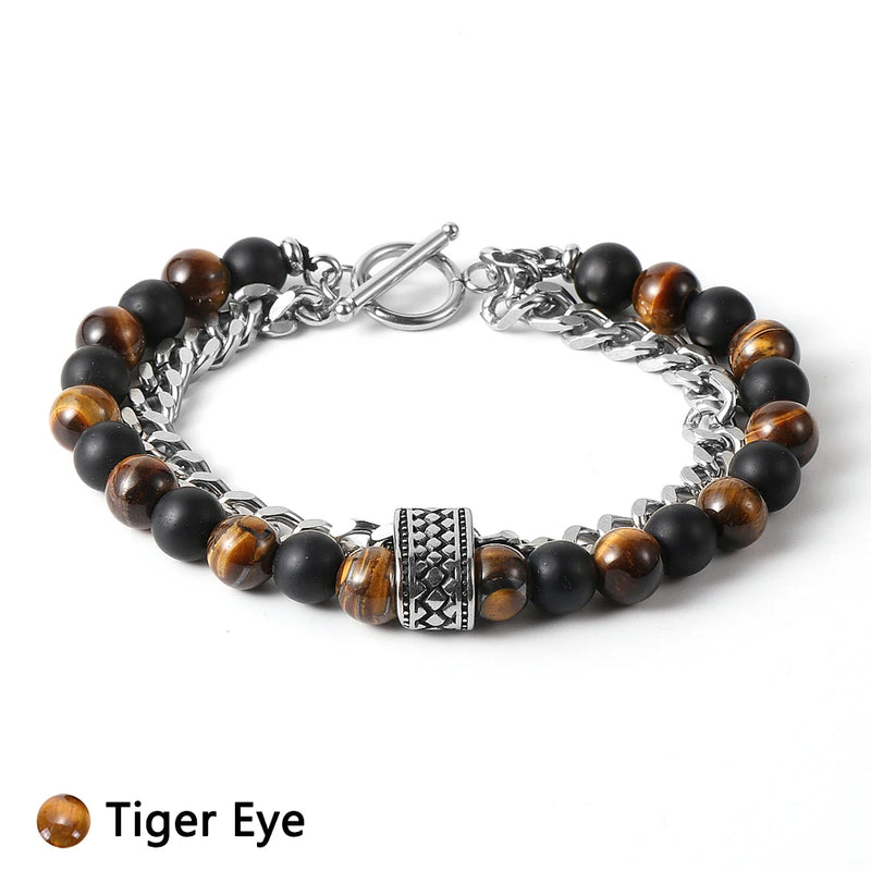 Tiger Eye Hematite Bracelet Stainless Steel Buckle