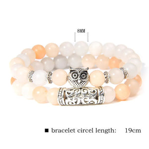 Natural Stone Beaded Bracelets Aventurines Amazonites Owl Charm Bracelets