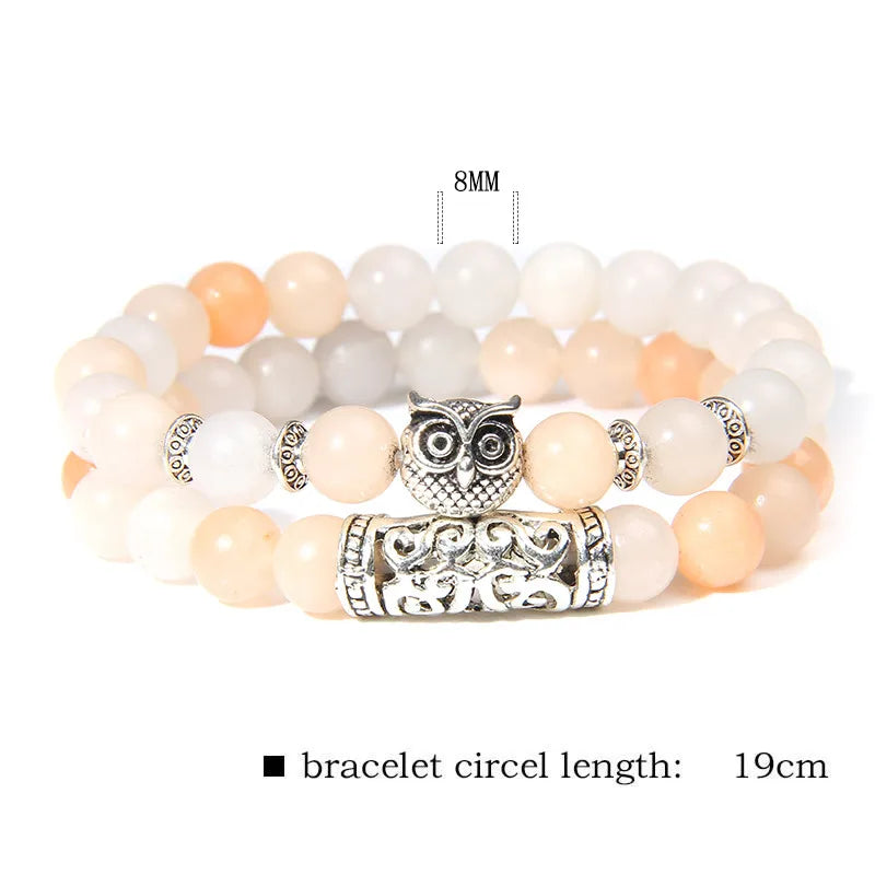 Natural Stone Beaded Bracelets Aventurines Amazonites Owl Charm Bracelets
